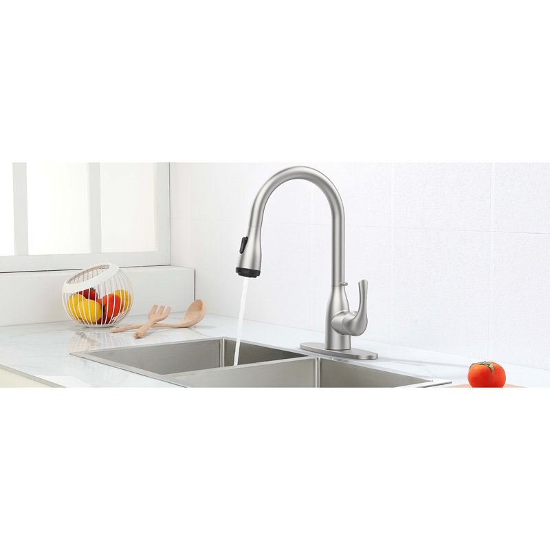 Brushed Nickel Kitchen Faucets With 4 Spray Functions, Pull Down , Locking Buckle, Scratch Rust-, For Rv Bar Sinks, 1.8Gpm Flow, 360 Rotatable Spout, Simple Setup Methodology Faucet Pull-Down ,