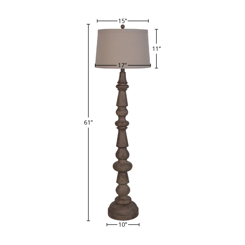 Brown Resin Carved Spindle 61" Floor Lamp with Drum Shade