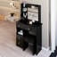 29.2" Long Vanity Table With Cushioned Stool, Extra Large Right Sliding Mirror, Multi - Layer Storage, American Design Black For Small Bedrooms
