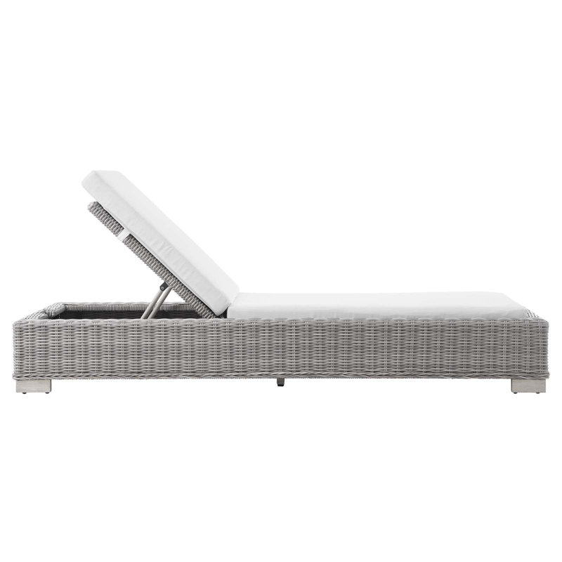 Light Gray Wicker Rattan Outdoor Chaise Lounge with Cushions
