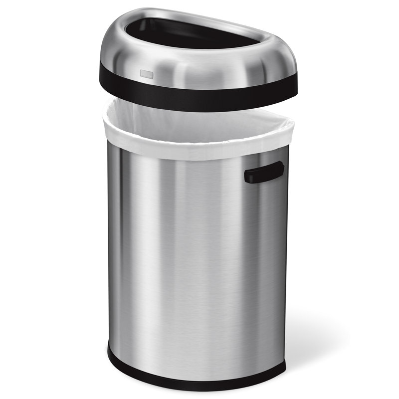 simplehuman Semi-Round Open Top Trash Can Commercial Grade Heavy Gauge, Steel
