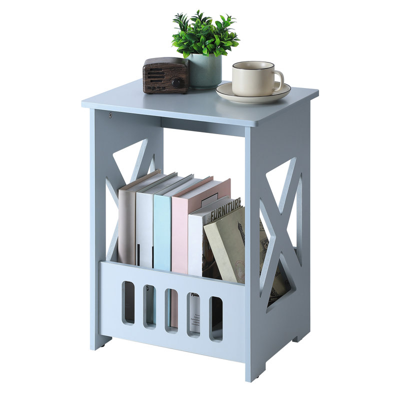 Table de chevet moderne en H 20,3 po avec tablette de rangement et table de bout en X, Bleu, Bleu, Bleu