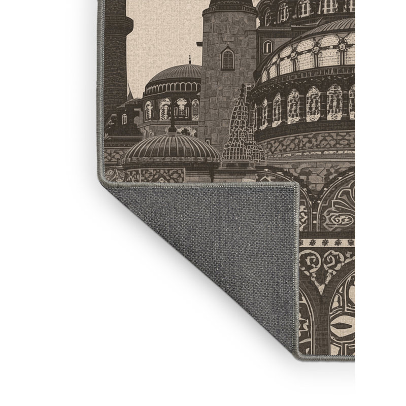 Tapis oriental moelleux et moelleux d'inspiration mondiale Hagia Sophia en gris - reliure grise, 3 x 5