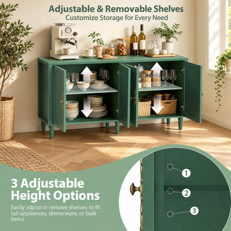 Hayter 63'' W Sideboard Buffet Cabinet, Kitchen Storage Cabinet With 4 Doors And Adjustable Shelves, Green