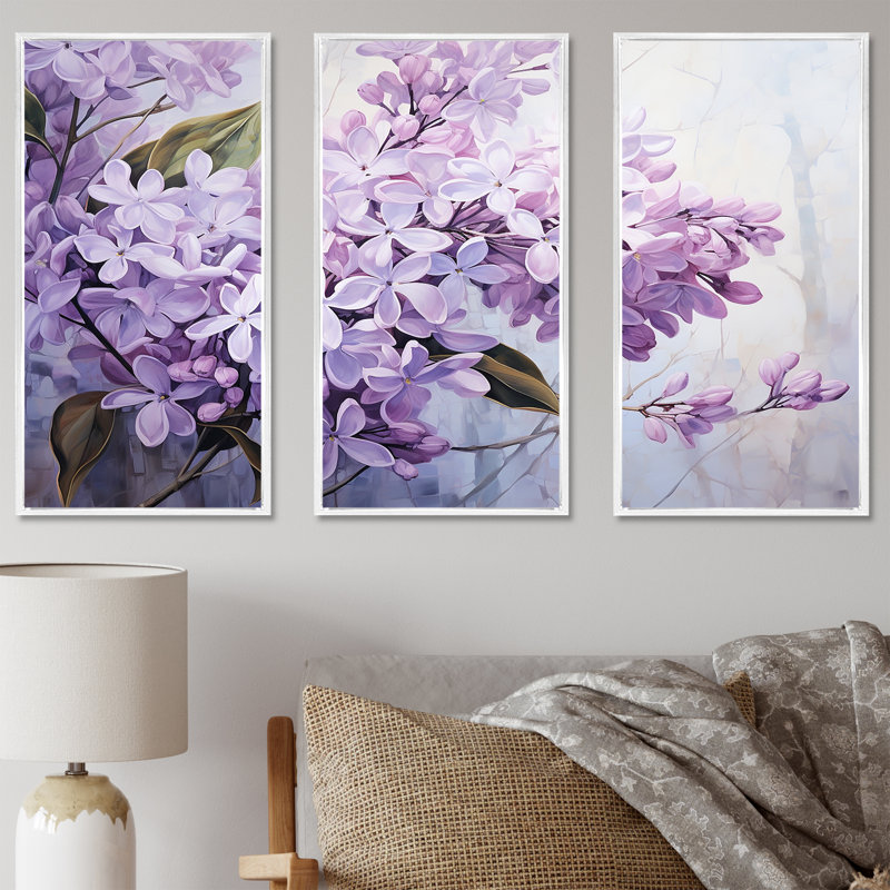 Pastel Lilac Dreams - Lilacs, ensemble d'art sur toile, Cadre flottant blanc, H 32 po x l 48 po x P 1 po
