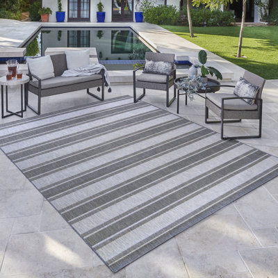 Allenna Gray Striped Coastal Indoor/Outdoor Flatweave Area Rug