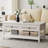 Coffee Table with Natural Rattan Decoration, Grayish White