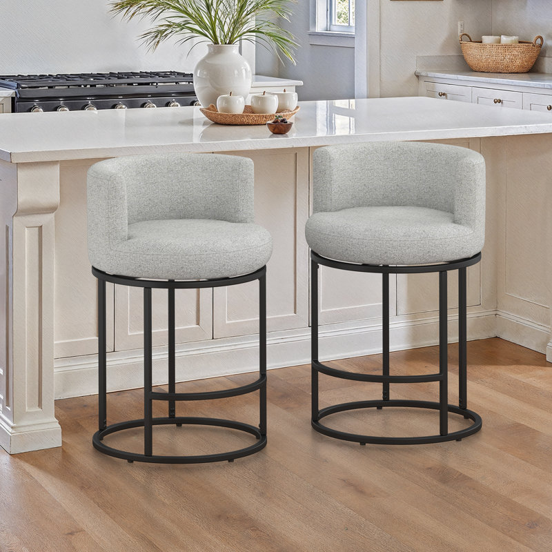 Tabouret de comptoir pivotant 26 po avec dossier cylindrique moderne avec structure cylindrique en métal et siège rond, Noir