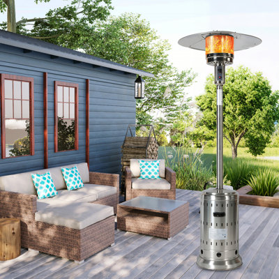 Chauffe-terrasse 48000 avec roulettes, couvercle et triple, acier inoxydable pour l'extérieur