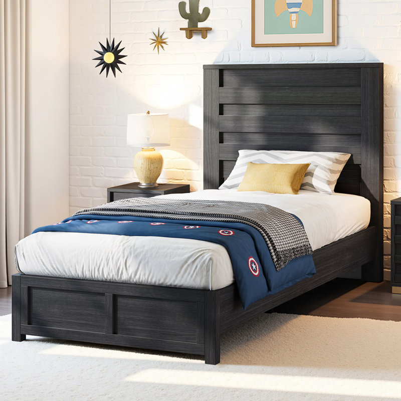 Lit plateforme Marro, Noir, Lit simple