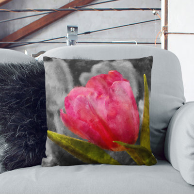 Pink Tulip Flower Painting Square Throw Cushion
