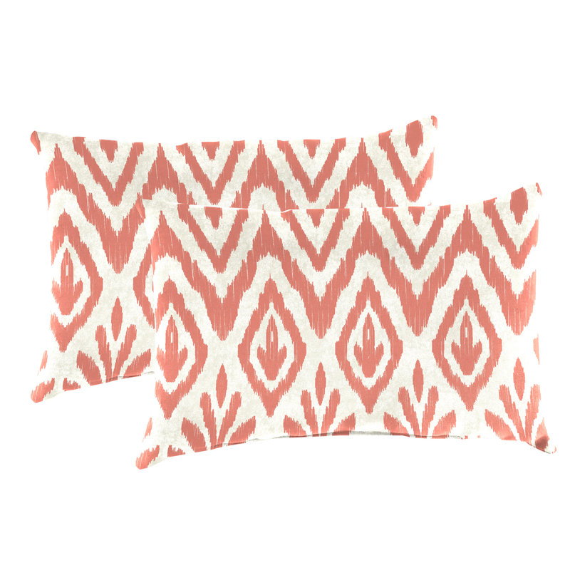 16" x 12" Menda Tearose Multicolor Floral Outdoor Lumbar Throw Pillow (Set of 2), Red Ikat