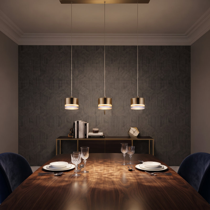 Luminaire suspendu linéaire à 3 lumières pour îlot de cuisine Barnsdall, Laiton brossé