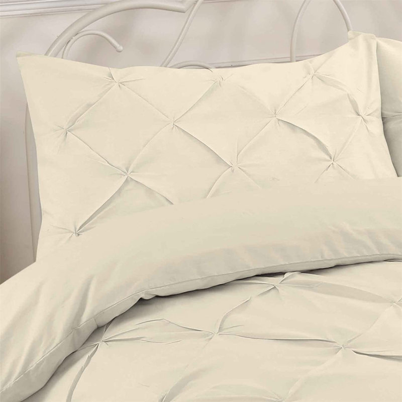 Reginia Cotton Blend Solid Colour Duvet Cover Set with Pillowcases Included, Kingsize - 2 Standard Pillowcases, Cream