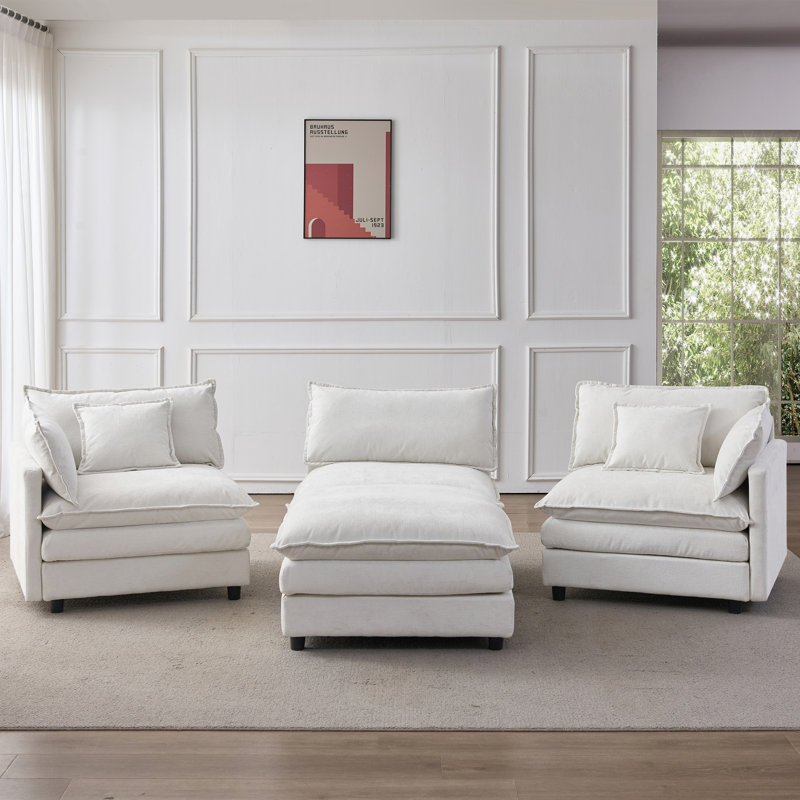 Canapés modulaires modernes, tissu chenille doux, canapé confortable en forme de L pour la maison