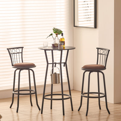 Ensemble de 3 tables et chaises de bar pour salle à manger, chaises de bar à hauteur de comptoir industrielle avec dossier en métal et siège en tissu