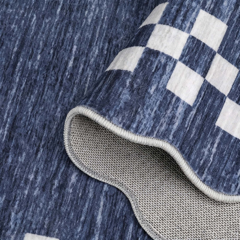 Tapis festonné lavable avec envers antidérapant, Bleu, 10 x 13 pi