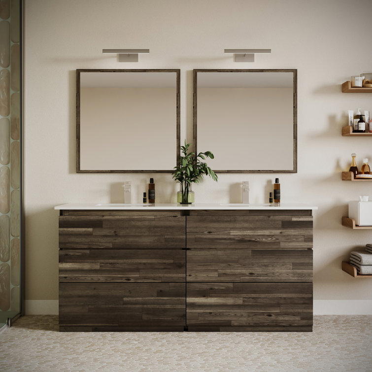Fresca Formosa 72" Freestanding Double Sink Bathroom Vanity Set with Top, Sink and Mirror (Faucet Not Included)