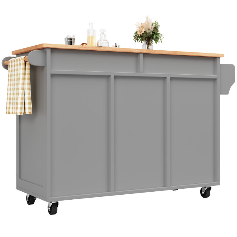 122 cm W Kitchen Island with Wheels, Grey