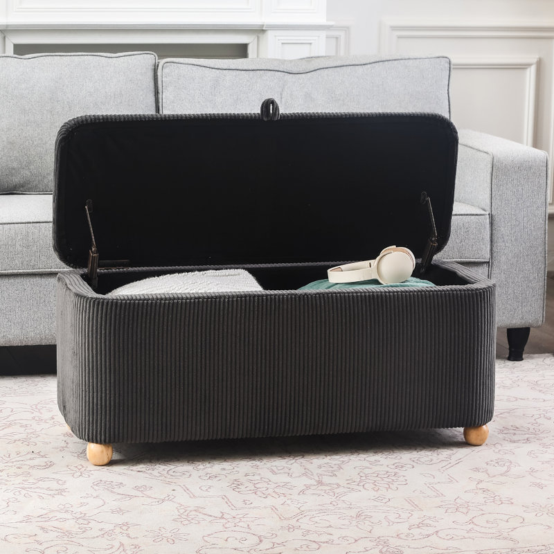 Banc de rangement rectangulaire, Velours côtelé gris foncé
