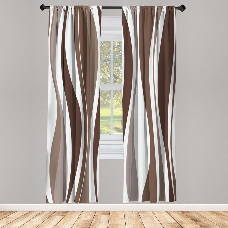 Microfiber Floral Semi-Sheer Rod Pocket Curtain Panels, 28" W x 95" L, White/Brown/Silver
