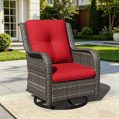Chaise pivotante d'extérieur en rotin avec coussins Pompidou