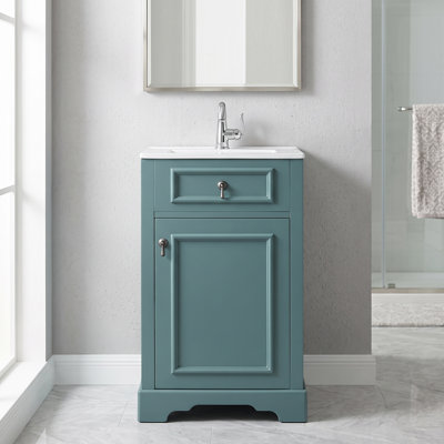 20" Single Sink Freestanding Bathroom Vanity in Green with Ceramic Sink, Soft Close Door & Adjustable Shelf