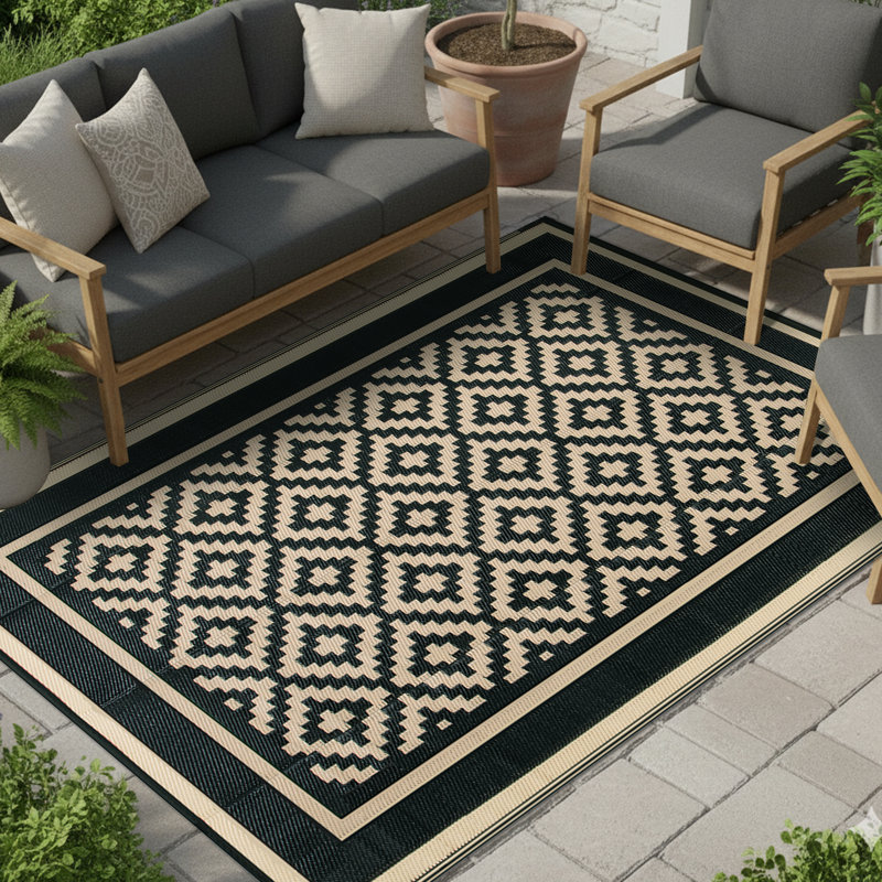 Waterproof Outdoor Rug & Picnic Mat, Reversible Geometric Camping Rug, Washable Non-Slip Mat for Patio, Beach, Garden and RV