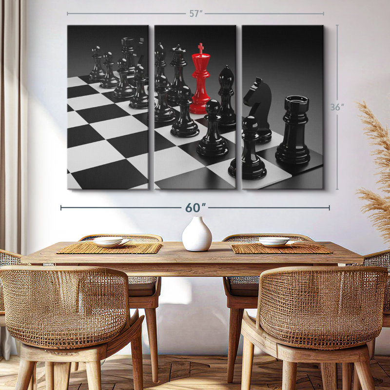 Chess Set Pop - 3 pièces sur toile tendue, H 36 po x l 57 po x P 1,25 po