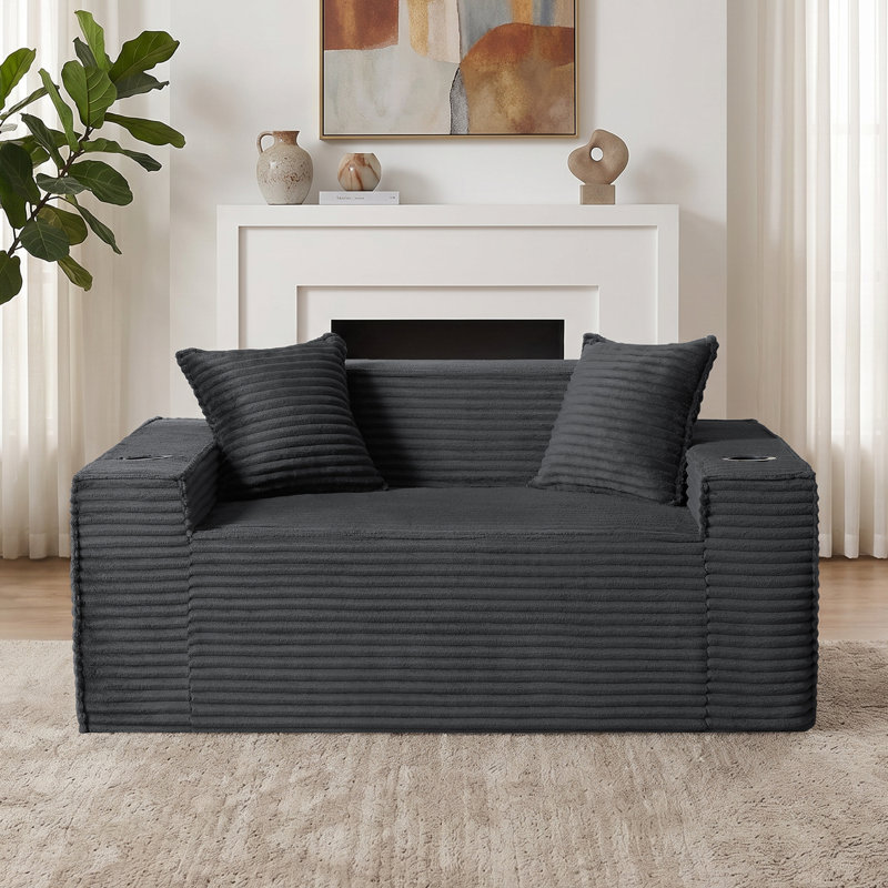 Causeuse surdimensionnée en mousse de 61 po avec oreillers et canapé en velours côtelé de compression Boneless, Gris foncé