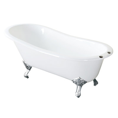 Kingston Brass Aqua Eden 61-Inch Cast Iron Oval Single Slipper Clawfoot Tub (7-Inch Faucet Drillings)
