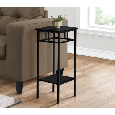 Table d'appoint, côté, bout, support à plante, carré, stratifié noir, métal noir, contemporain, moderne