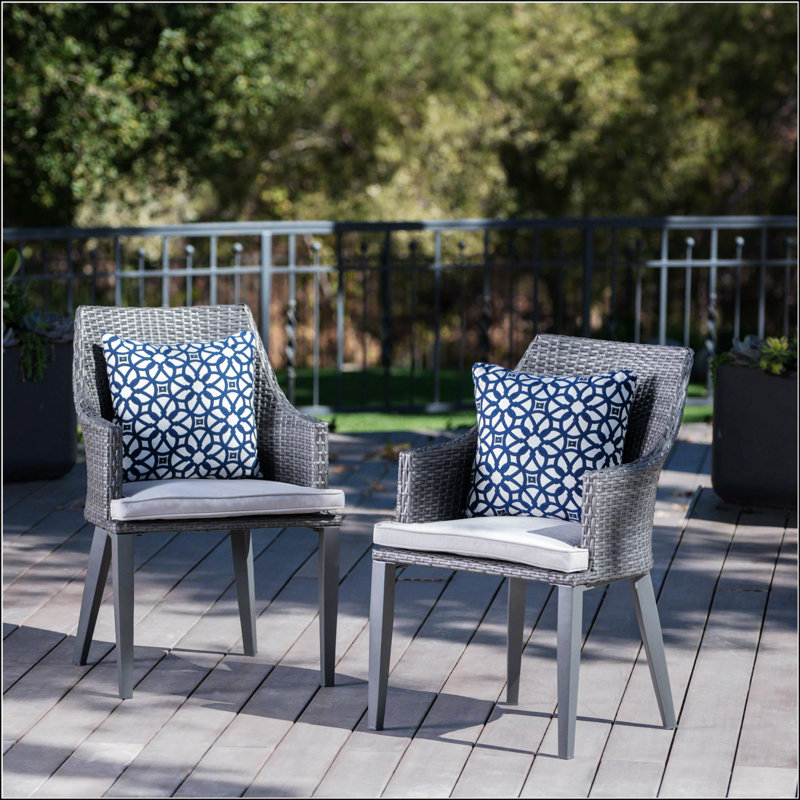 Backlund Premium All-Weather Wicker Outdoor Dining Armchair with Cushion, Grey