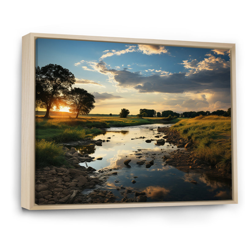 Vert, jaune, paysage de l'Illinois, H 30 po x l 40 po x P 1,5 po, Cadre naturel flottant
