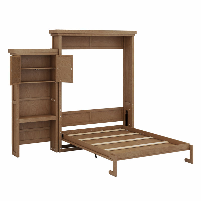 Lit escamotable avec tablettes de rangement et décoration à persiennes, Couleur du bois
