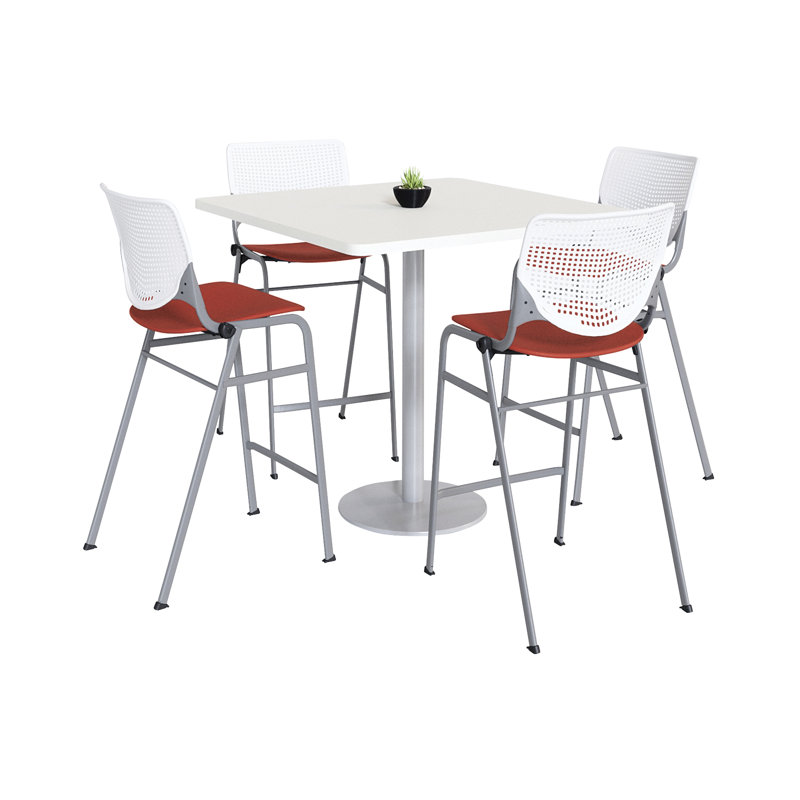 Ensemble de table de salle à manger et chaise Kool L 42 po, H 41 po x L 36 po x l 36 po, Blanc/Corail, Blanc