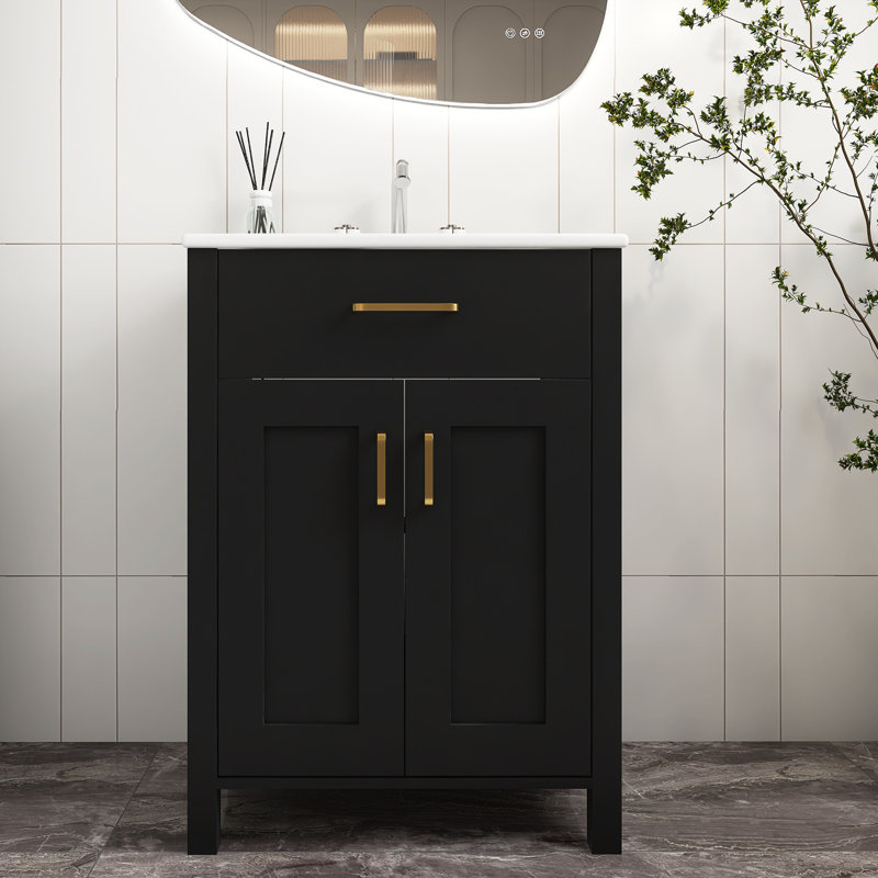 24 po autoportant avec 2 portes à fermeture douce et 1 meuble-lavabo en céramique noir