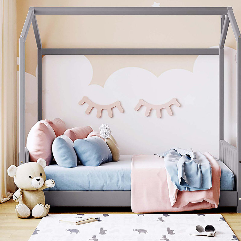Lit double en bois de velours, gris, Lit double, Gris