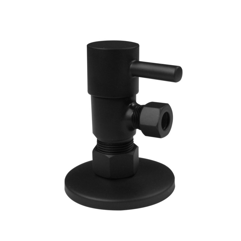 Round Lever 1/4-Turn Angle Stop 1/2" Copper x 3/8" Compression, Matte Black
