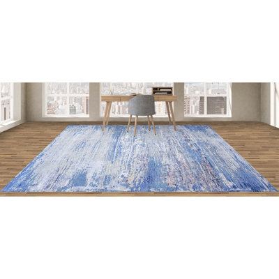 Tapis tissé à la main en argent / bleu
