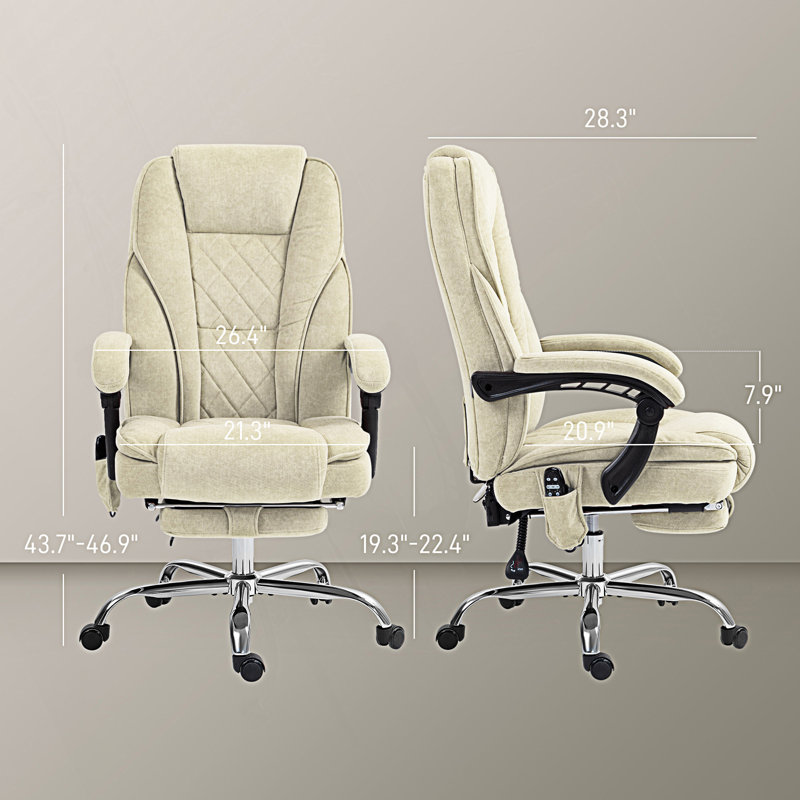 Fauteuil de massage avec repose-pieds, fauteuil de bureau de direction avec 6 points de vibration et chaleur, Beige