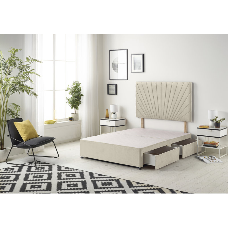 SantaFe Tweed Fabric Divan Bed Base and Headboard with Optional Drawers, Natural, Kingsize (5'), 2 Drawers