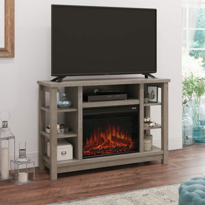 Multifunctional TV Stand with Electric Fireplace for Up to 49" TVs, Mystic Oak Finish with Storage Shelves