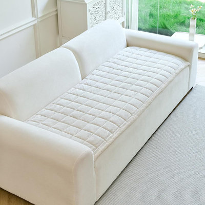 Dog Couch Cover Furniture Protector – Beige White – Washable Non-Slip Soft Fuzzy Sofa Cover For Pets, 3-Cushion Sofa, 1-Piece