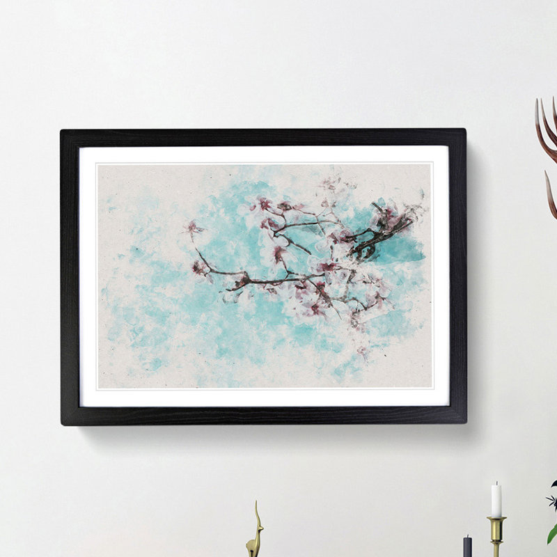 Pale Pink Cherry Blossom Tree - Framed Print, 24cm H x 33cm W x 2cm D, Black Framed