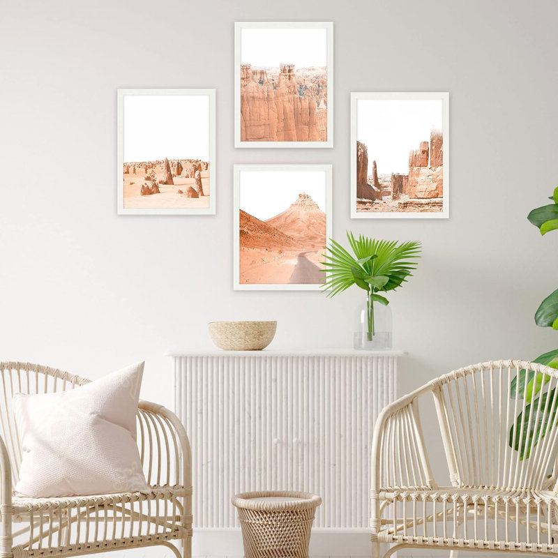" Framed Red Grand Canyon Set Of 4 Arizona Desert Valley Southwest Wall Decor Prints " 4 - Pieces, 10" H x 8" W x 1" D, White
