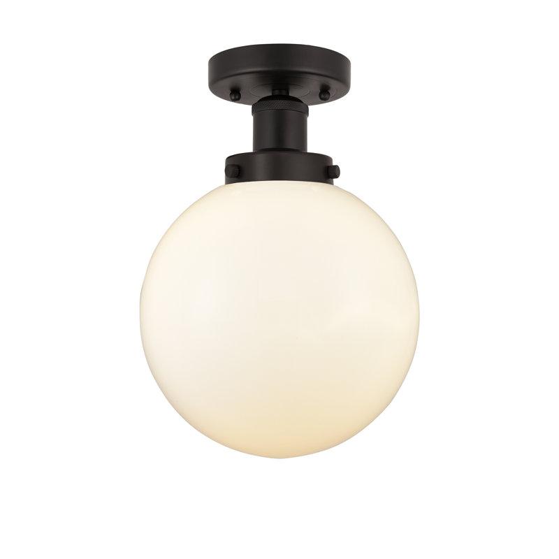 Plafonnier semi-encastré en verre Alfonsa, Blanc mat, Bronze huilé