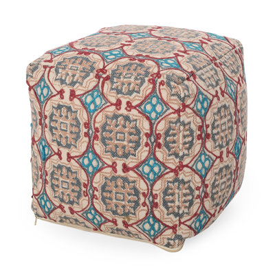 Fabric Pouf Multicolored - Rustic Home Decoration Footrest, & Comfortable, 250Lb Capacity, Spot Clean, Filled Handmade Decor Foot Rest, Beads