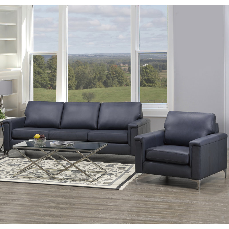 Canapé et fauteuil Karlysia, Cuir assorti bleu marine