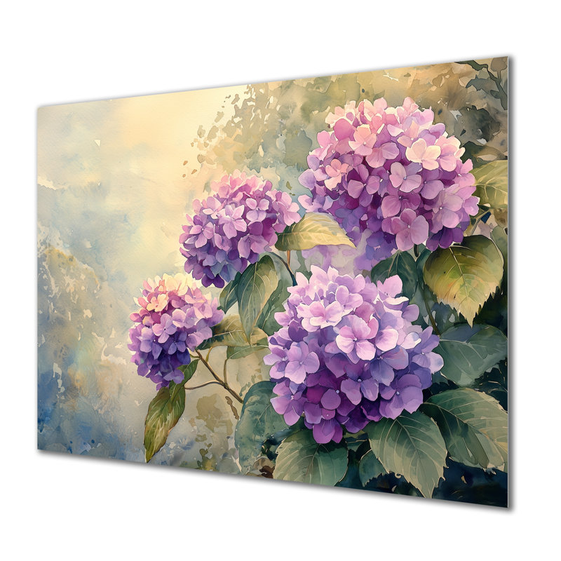 Hortensias dans la brume d'été - impression d'hortensias sur métal, H 16 po x l 32 po